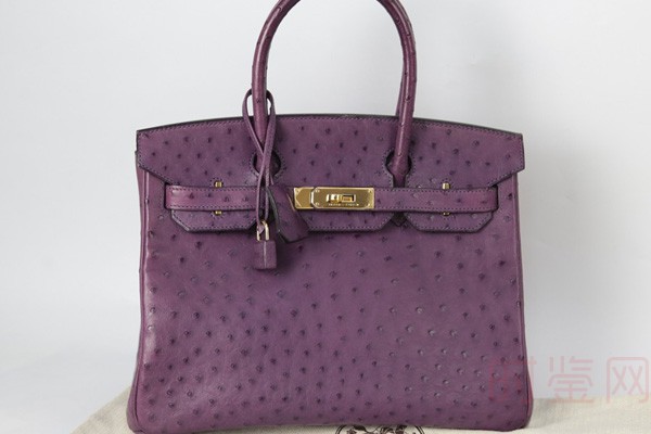 爱马仕紫色鸵鸟皮手提包