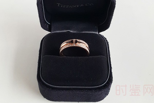 蒂芙尼18K玫瑰金T系列拼铺镶钻石戒指